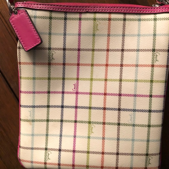 COACH Tattersal Pink & White Leather Crossbody Bag - Picture 6 of 8